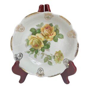 Schwarzenhammer Bavaria Bowl Yellow Roses Gold Accents Scalloped Edge Antique